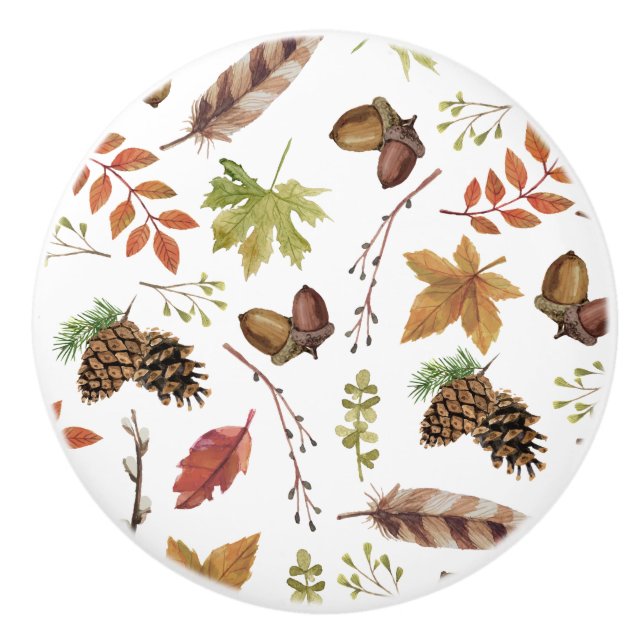 fall watercolor wreath ceramic knob (Front)