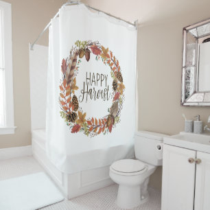 fall watercolor wreath shower curtain