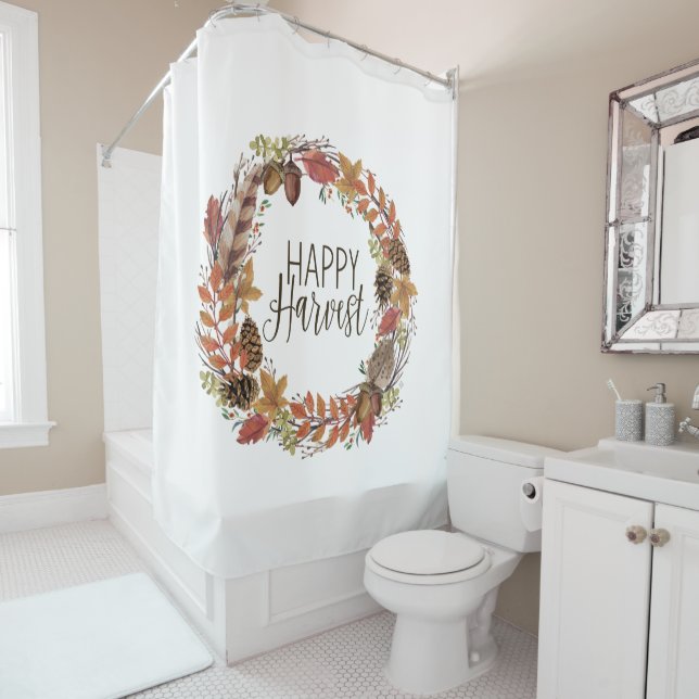 fall watercolor wreath shower curtain (In Situ)