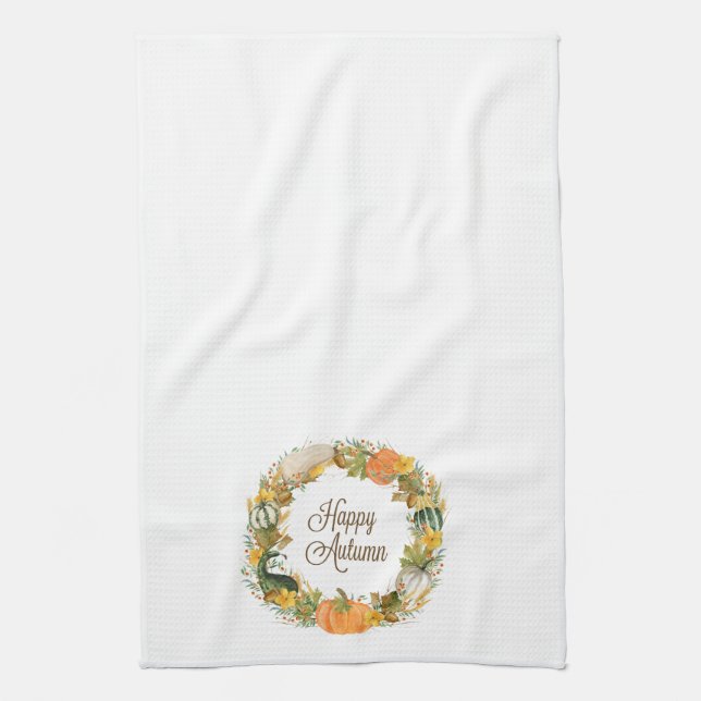 fall watercolor wreath tea towel (Vertical)