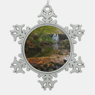 Fall Waterfall and Creek Pennsylvania Nature Snowflake Pewter Christmas Ornament