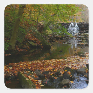 Fall Waterfall and Creek Pennsylvania Nature Square Sticker