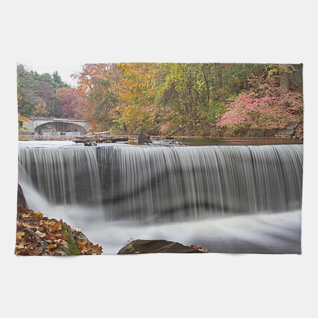 Fall Waterfall at Vanderbuilt Tea Towel (Horizontal)