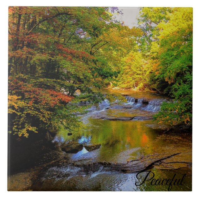 Fall Waterfall in the Morning Sun Tile (Front)