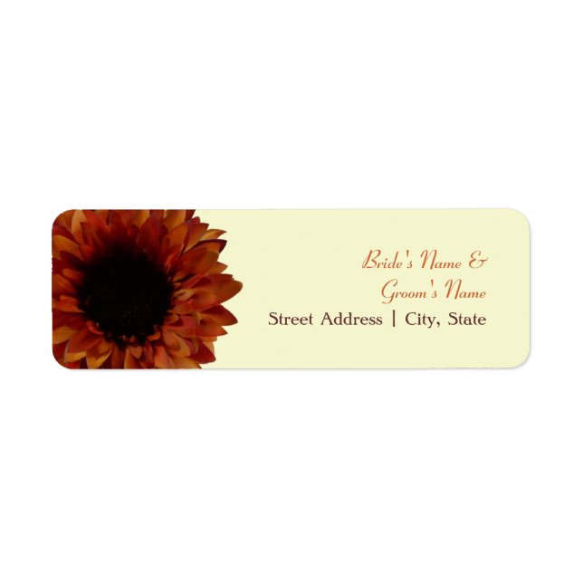 Fall Wedding Address Label - Orange Sunflower (Front)