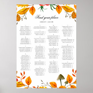 Fall wedding alphabet seating chart. Yellow autumn Poster