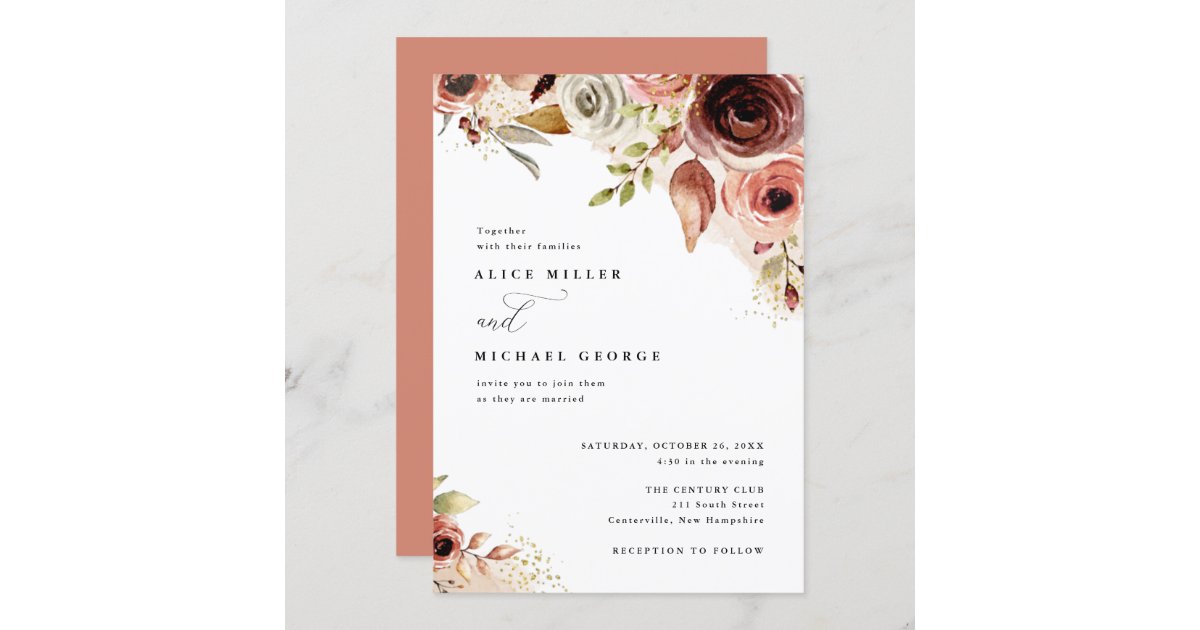Fall Wedding, Autumn Floral Watercolor Bouquet Inv Invitation | Zazzle ...