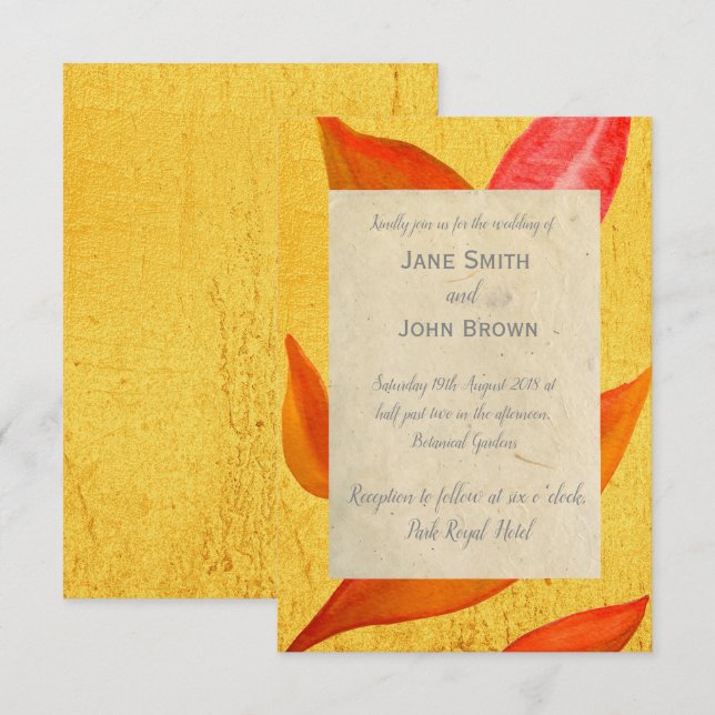 Fall Wedding Autumn leaves golden art rustic Invitation (Front/Back)