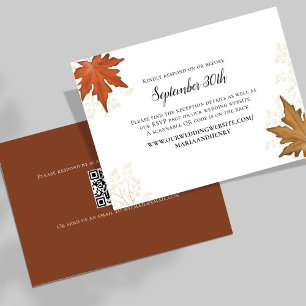 Fall Wedding Autumn Leaves RSVP QR Code Card