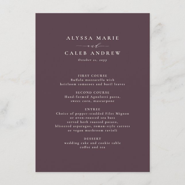 Fall wedding autumn plum simple elegant menu (Front)