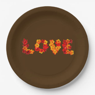 Fall Wedding Autumn Rustic Love Leaves Brown Paper Plate