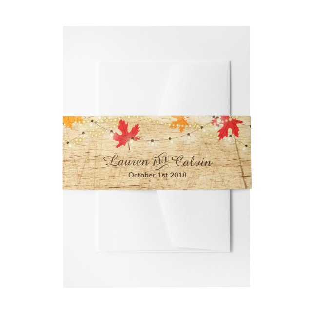 Fall wedding belly band with lights and leaves invitation belly band (Front Example)