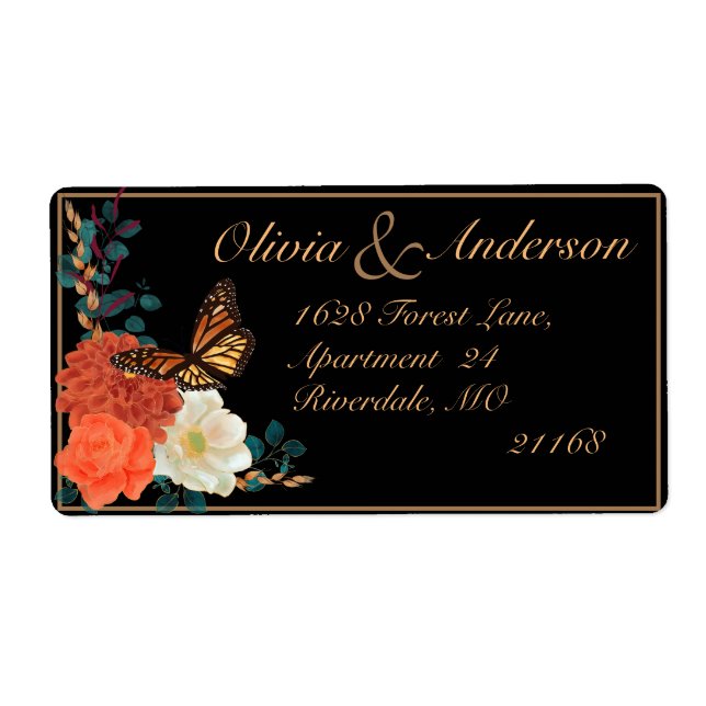 Fall Wedding Black Floral Monarch Butterfly  (Front)