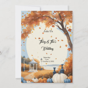 Fall Wedding Blue White Pumpkins Invitation