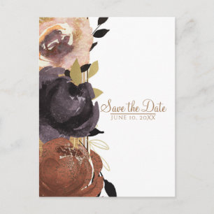 Fall Wedding Bold Glam Flowers Save the Date Announcement Postcard