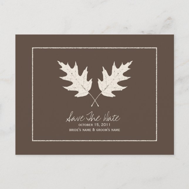 Fall Wedding Brown Save The Date Oak Leaves Announcement Postcard (Front)