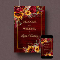 Fall wedding burgundy roses sunflowers welcome