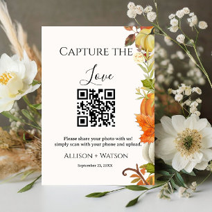 Fall wedding Capture love QR code wedding photo Pedestal Sign