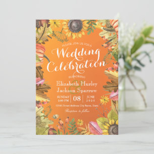 Fall Wedding Celebration Autumn Maple Leaf Pumpkin Invitation