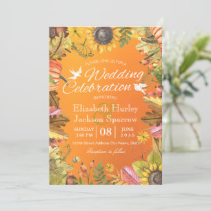 Fall Wedding Celebration Autumn Maple Leaf Pumpkin Invitation