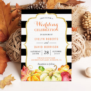 Fall Wedding Celebration   Autumn Pumpkins Leaves Invitation