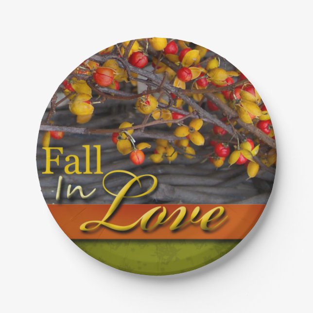 Fall Wedding Colours Rustic Autumn Scene Love Paper Plate (Front)