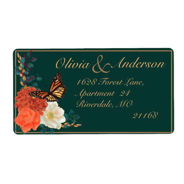 Fall Wedding Dark Green Floral Monarch Butterfly  (Front)