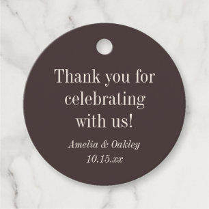 Fall Wedding Earthy Brown Round Couple Names Favour Tags