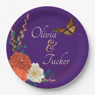 Fall Wedding Floral Butterfly Custom Paper Plate