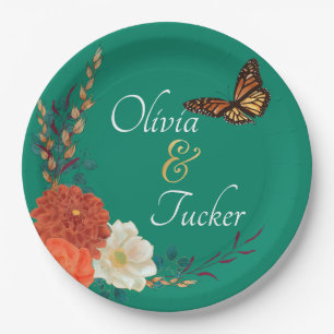 Fall Wedding Floral Butterfly Custom Paper Plate