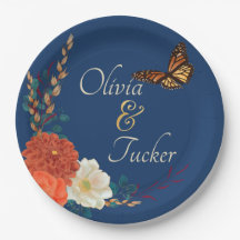 Fall Wedding Floral Butterfly Custom Paper Plate