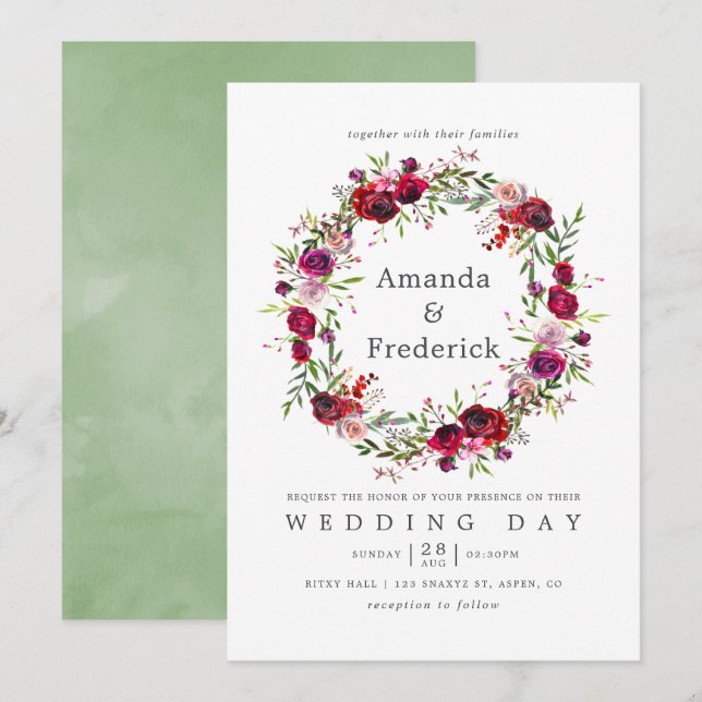 Fall Wedding Floral Invitation (Front/Back)