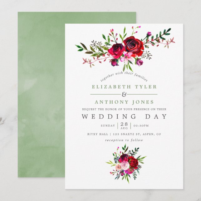 Fall Wedding Floral Invitation (Front/Back)