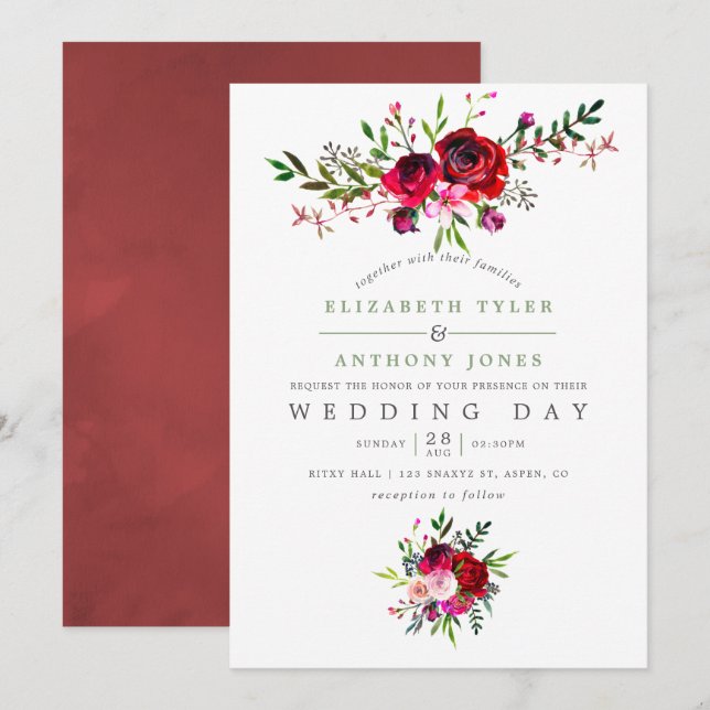 Fall Wedding Floral Invitation (Front/Back)