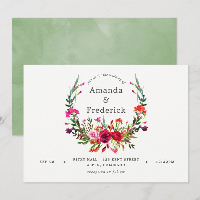Fall Wedding Floral Invitation (Front/Back)