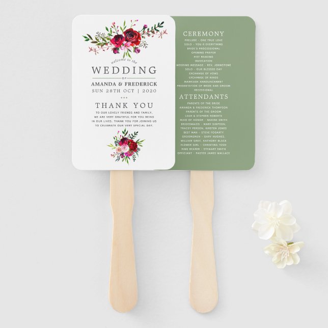Fall Wedding Floral Program Hand Fan (Front and Back)