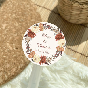 Fall Wedding Floral Wreath Classic Round Sticker