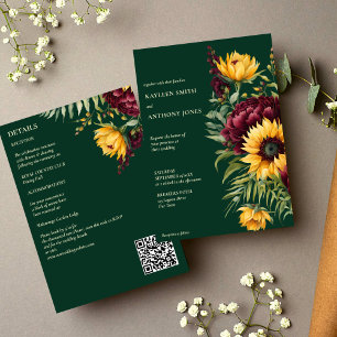 Fall wedding green rustic sunflowers all in one invitation