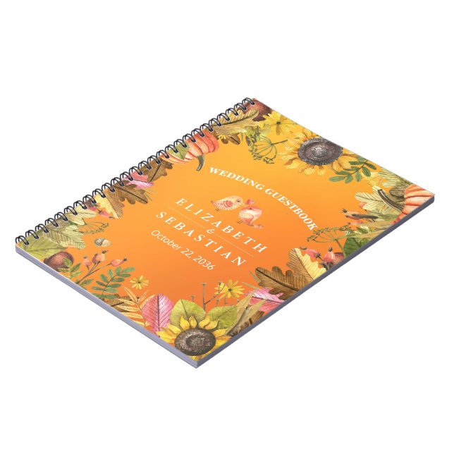 Fall Wedding Guestbook Autumn Maple Leaves Pumpkin Notebook (Left Side)
