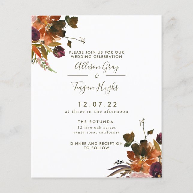 Fall Wedding Invitation | Budget Flyer (Front)