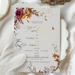 Fall Wedding Invitation Burnt Orange Modern Script<br><div class="desc">Celebrate your wedding day with this Elegant Autumn Floral Wedding Invitation Set. The design features a beautiful arrangement of rich, autumnal flowers in hues of burgundy, gold, and blush, accented with delicate greenery. The front showcases your names and wedding details framed by the floral design, while the back continues the...</div>