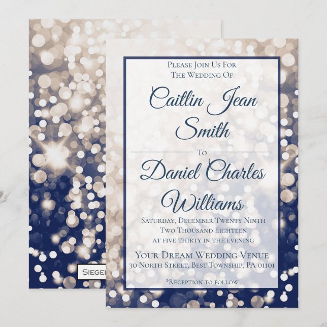 Fall Wedding Invitation - Champagne and Navy (Front/Back)