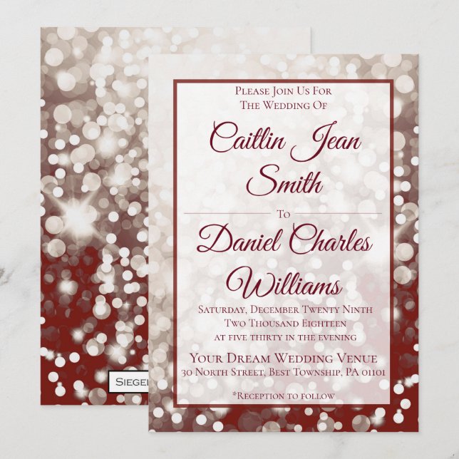 Fall Wedding Invitation - Champagne and Red (Front/Back)