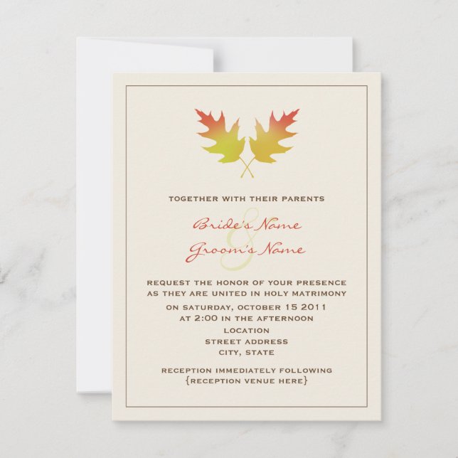 Fall Wedding Invitation - Oak Leaves (Front)