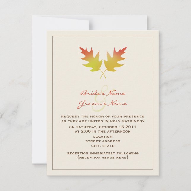Fall Wedding Invitation - Oak Leaves (Front)