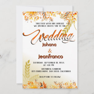 Fall Wedding Invitation Orange Modern Script