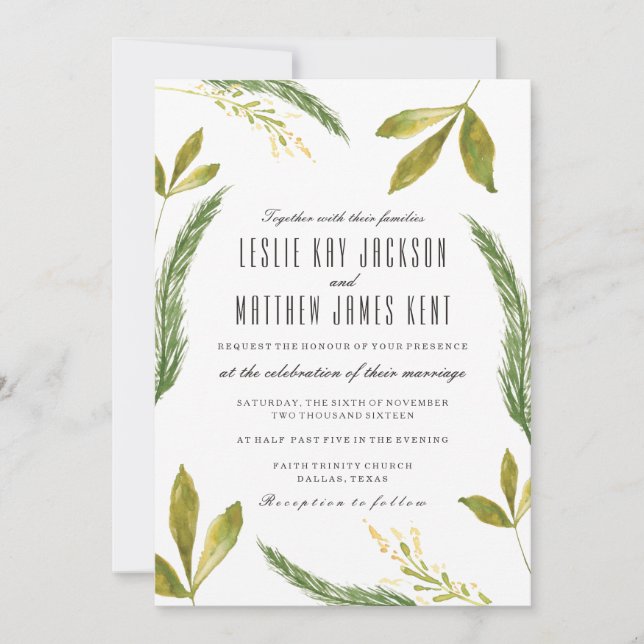 Fall Wedding Invitation - Rustic Harvest Greenery (Front)