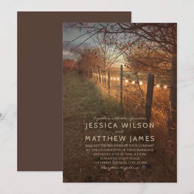 Fall Wedding Invitations Rustic Autumn Farm Lights (Front/Back)