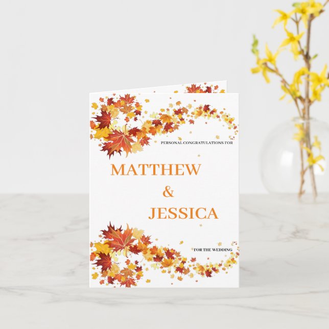 Fall Wedding Leaves with Monogram Card (Yellow Flower)