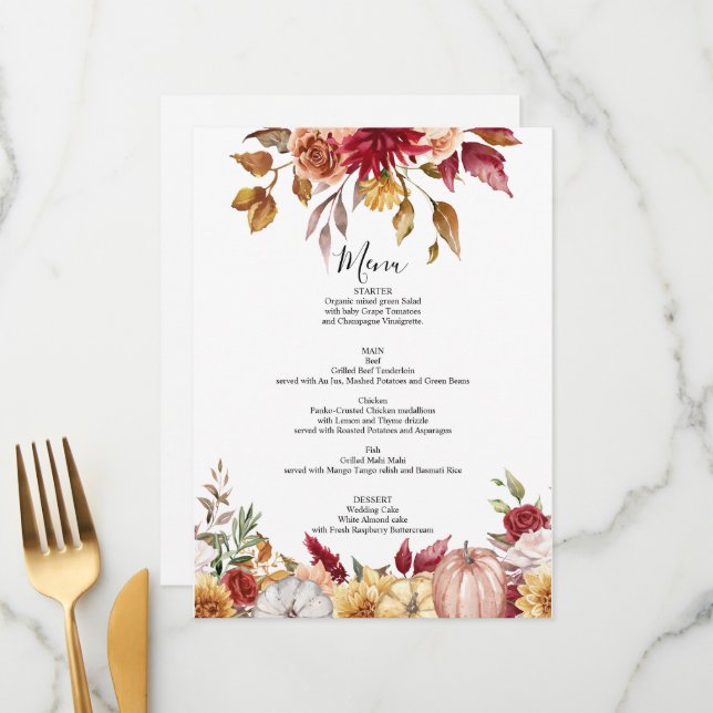 Fall Wedding Menu card floral (Front/Back In Situ)
